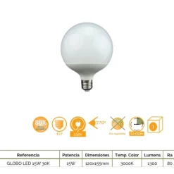 Bombilla globo led 15w 3000k