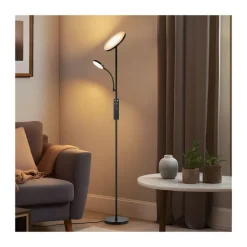 Lámpara de pie Vinet con lector LED 30+6w 3CCT 3000lm acabado negro estilo moderno con mando a distancia 25cm Ø
