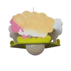 Lámpara de techo colgante Rebaño Ovejas 1xE27 acabado madera colores varios estilo infantil 26cm Ø