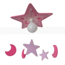Lámpara de techo colgante Lunas y Estrellas 1xE27 acabado madera tonos rosas estilo infantil 50cm Ø