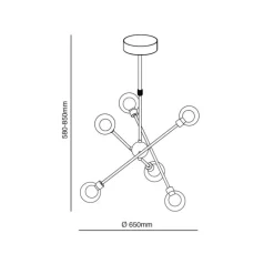 Lámpara de techo colgante Globo 6 luces 6xG9 acabado metal cromo y cristal estilo moderno 65cm Ø