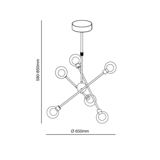 Lámpara de techo colgante Globo 6 luces 6xG9 acabado metal cromo y cristal estilo moderno 65cm Ø