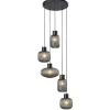 Lámpara de techo colgante Galio 5 luces redonda 5xE27 acabado metal negro y cristal fumé estilo vintage