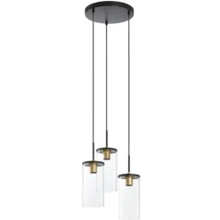Lámpara de techo colgante Triel 3 luces 3xE27 acabado negro cristal transparente estilo vintage 30cm Ø