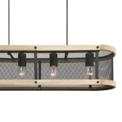 Lámpara de techo colgante Farm 4 luces lineal 4xE27 acabado metal negro y madera natural estilo rústico