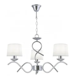 Lámpara de techo colgante Gloria 3 luces 3xE14 acabado metal cromo tejido blanco estilo clásico 55cm ØCromo