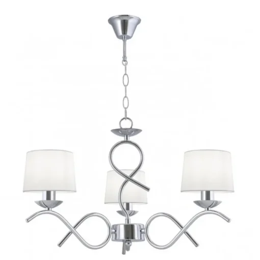 Lámpara de techo colgante Gloria 3 luces 3xE14 acabado metal cromo tejido blanco estilo clásico 55cm ØCromo