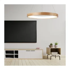 Lámpara de techo colgante Mad LED integrado 52w tonalidad 3000k acabado madera natura estilo moderno 80cm Ø