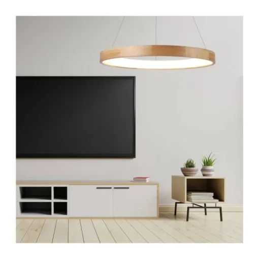 Lámpara de techo colgante Mad LED integrado 52w tonalidad 3000k acabado madera natura estilo moderno 80cm Ø