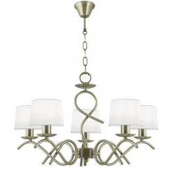 Lámpara de techo colgante Gloria 5 luces 5xE14 acabado metal oro envejecido tejido blanco estilo clásico 58cm Ø