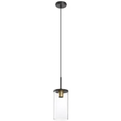 Lámpara de techo colgante Triel 1luz 1xE27 acabado negro cristal transparente estilo vintage 13cm Ø