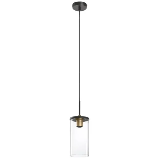 Lámpara de techo colgante Triel 1luz 1xE27 acabado negro cristal transparente estilo vintage 13cm Ø