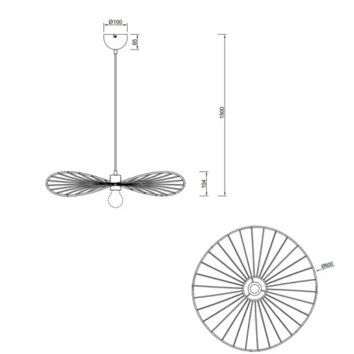 Lámpara de techo colgante Chapeau Negro 1XE27 60cm Ø