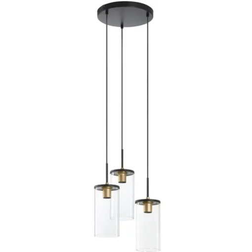 Lámpara de techo colgante Triel 3 luces 3xE27 acabado negro cristal transparente estilo vintage 30cm Ø