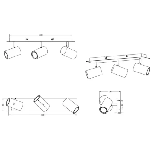 Regleta de focos superficie Marley 3L Blanco Orientable 3XGU10