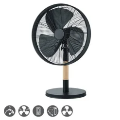 Ventilador de sobremesa Viking acabado metal negro / madera natural 3 velocidades oscilante 35cm Ø