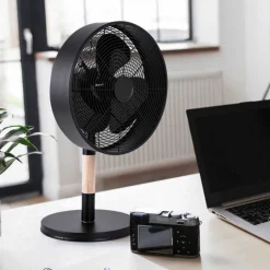 Ventilador de sobremesa Viking acabado metal negro / madera natural 3 velocidades oscilante 35cm Ø