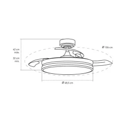 Ventilador de techo Aneto blanco LED 45w 3CCT acabado blanco estilo moderno aspas plegables motor DC 106cm Ø