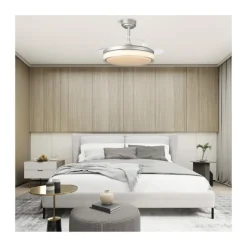 Ventilador de techo Aneto V gris LED integrado 72w 3CCT acabado gris estilo moderno aspas plegables motor DC 106cm Ø