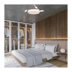 Ventilador de techo Aneto níquel LED 45w 3CCT acabado níquel estilo moderno aspas plegables motor DC 106cm Ø