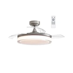 Ventilador de techo Aneto níquel LED 45w 3CCT acabado níquel estilo moderno aspas plegables motor DC 106cm Ø