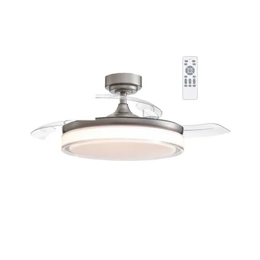 Ventilador de techo Aneto níquel LED 45w 3CCT acabado níquel estilo moderno aspas plegables motor DC 106cm Ø
