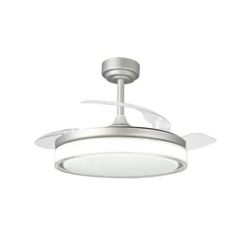 Ventilador de techo Aneto V gris LED integrado 72w 3CCT acabado gris estilo moderno aspas plegables motor DC 106cm Ø