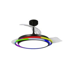 Ventilador de techo Antila RGB negro LED 65w 3CCT acabado acero negro estilo moderno aspas plegables motor DC 106cm Ø