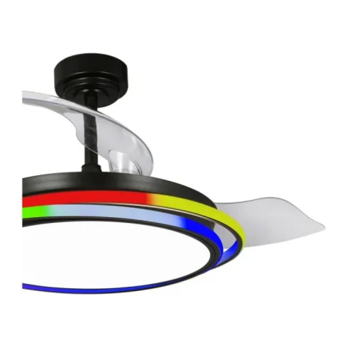 Ventilador de techo Antila RGB negro LED 65w 3CCT acabado acero negro estilo moderno aspas plegables motor DC 106cm Ø