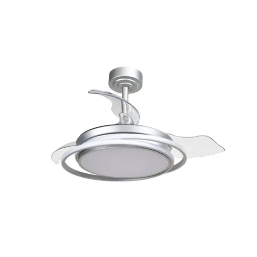 Ventilador de techo Antila Mini plata LED 40w 3CCT acabado plata estilo moderno aspas plegables motor DC 92cm Ø