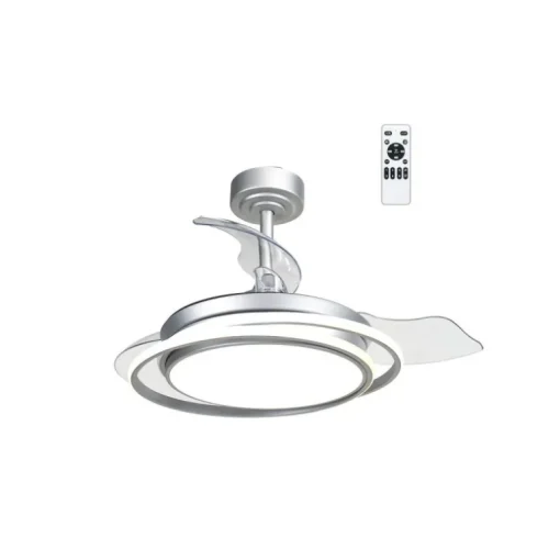 Ventilador de techo Antila Mini plata LED 40w 3CCT acabado plata estilo moderno aspas plegables motor DC 92cm Ø