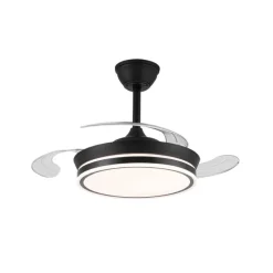 Ventilador de techo Aria Mini negro LED 39w 3CCT acabado negro estilo moderno aspas plegables motor DC 92cm Ø