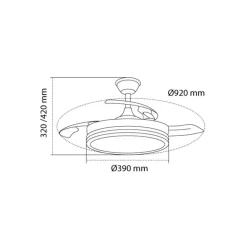 Ventilador de techo Aria Mini negro LED 39w 3CCT acabado negro estilo moderno aspas plegables motor DC 92cm Ø