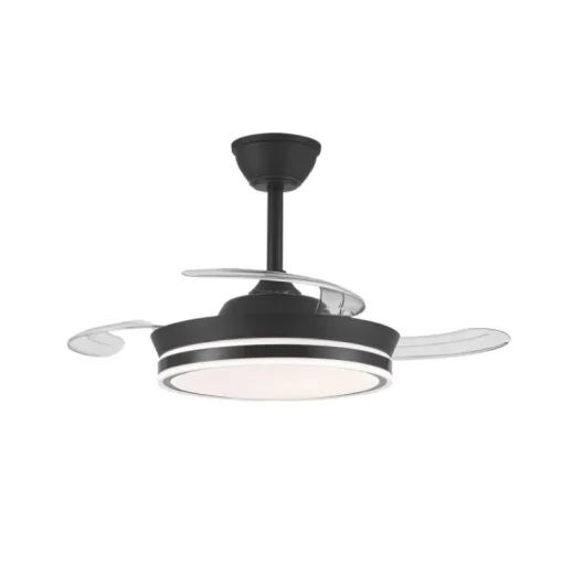 Ventilador de techo Aria Mini negro LED 39w 3CCT acabado negro estilo moderno aspas plegables motor DC 92cm Ø