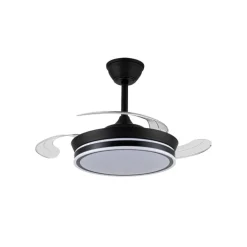 Ventilador de techo Aria Mini negro LED 39w 3CCT acabado negro estilo moderno aspas plegables motor DC 92cm Ø