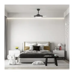 Ventilador de techo Aria Mini negro LED 39w 3CCT acabado negro estilo moderno aspas plegables motor DC 92cm Ø