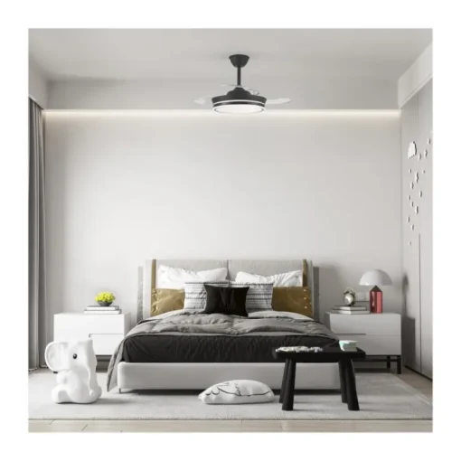 Ventilador de techo Aria Mini negro LED 39w 3CCT acabado negro estilo moderno aspas plegables motor DC 92cm Ø