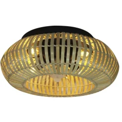 Ventilador de techo Bambú 4xE27 acabado negro madera bambú estilo rústico plafón con ventilador motor DC 50cm Ø