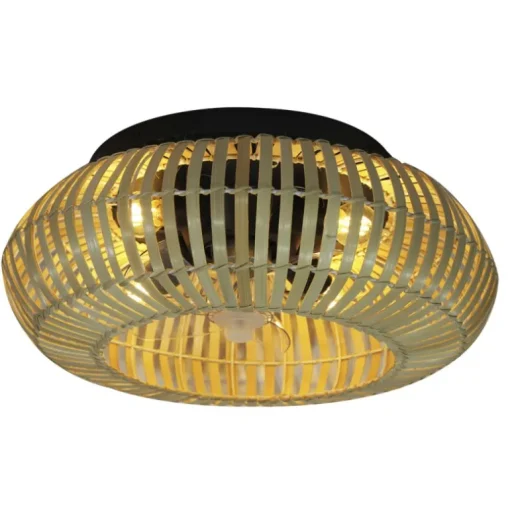 Ventilador de techo Bambú 4xE27 acabado negro madera bambú estilo rústico plafón con ventilador motor DC 50cm Ø