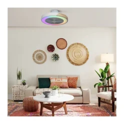 Ventilador de techo Corpi LED 35w 3CCT RGB acabado blanco/madera natural estilo moderno plafón con ventilador motor DC 50cm Ø