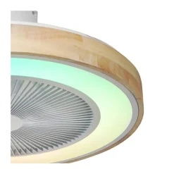 Ventilador de techo Corpi LED 35w 3CCT RGB acabado blanco/madera natural estilo moderno plafón con ventilador motor DC 50cm Ø