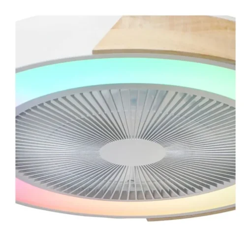 Ventilador de techo Corpi LED 35w 3CCT RGB acabado blanco/madera natural estilo moderno plafón con ventilador motor DC 50cm Ø