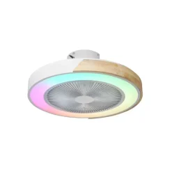 Ventilador de techo Corpi LED 35w 3CCT RGB acabado blanco/madera natural estilo moderno plafón con ventilador motor DC 50cm Ø