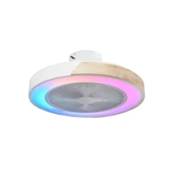 Ventilador de techo Corpi LED 35w 3CCT RGB acabado blanco/madera natural estilo moderno plafón con ventilador motor DC 50cm Ø