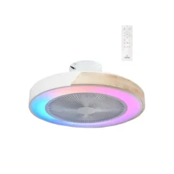 Ventilador de techo Corpi LED 35w 3CCT RGB acabado blanco/madera natural estilo moderno plafón con ventilador motor DC 50cm Ø