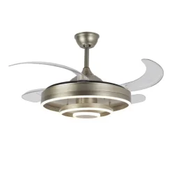 Ventilador de techo Emir LED 48w 3CCT acabado níquel estilo moderno aspas plegables 107cm Ø