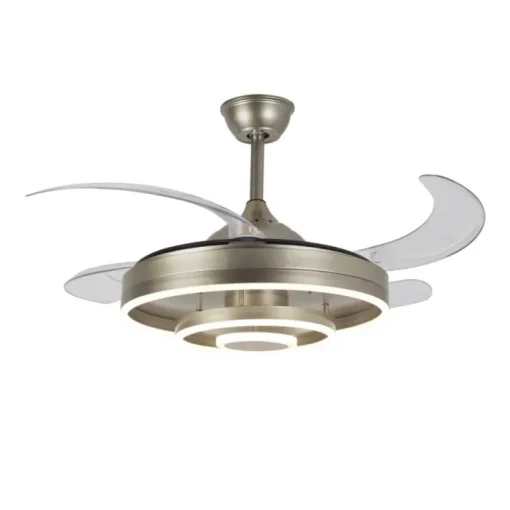 Ventilador de techo Emir LED 48w 3CCT acabado níquel estilo moderno aspas plegables 107cm Ø