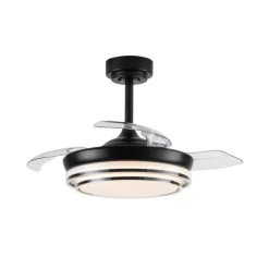 Ventilador de techo Lander Mini negro LED 46w 3CCT acabado acero negro estilo moderno aspas plegables motor DC 92cm Ø
