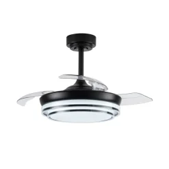 Ventilador de techo Lander Mini negro LED 46w 3CCT acabado acero negro estilo moderno aspas plegables motor DC 92cm Ø