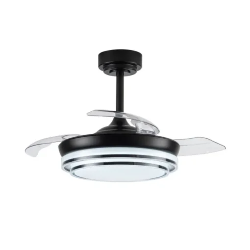 Ventilador de techo Lander Mini negro LED 46w 3CCT acabado acero negro estilo moderno aspas plegables motor DC 92cm Ø